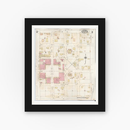 Old map wall art mockup — black gallery frame with white mat — Sanborn Fire Insurance Map from Lancaster, Dallas County, Texas (1939), Sheet #0002
