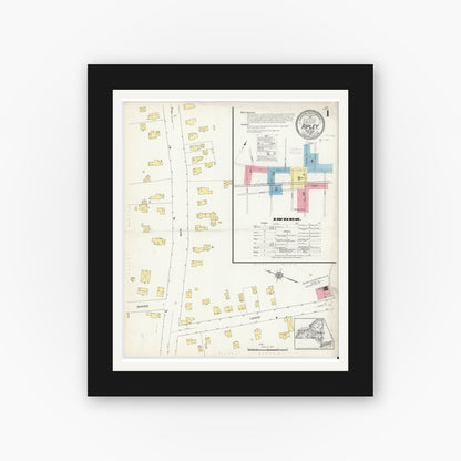 Old map wall art mockup — black gallery frame with white mat — Sanborn Fire Insurance Map from Ripley, Chautauqua County, New York (1912) - Complete Map Set