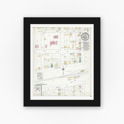 Old map wall art mockup — black gallery frame with white mat — Sanborn Fire Insurance Map from Waverly, Wright County, Minnesota (1909), Sheet #0001
