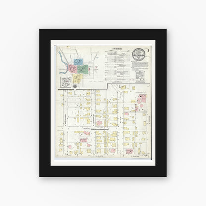 Old map wall art mockup — black gallery frame with white mat — Sanborn Fire Insurance Map from Millersburg, Holmes County, Ohio (1914), Sheet #0001