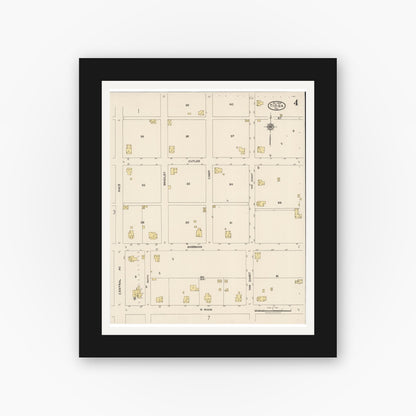 Old map wall art mockup — black gallery frame with white mat — Sanborn Fire Insurance Map from Tioga, Grayton County, Texas (1922), Sheet #0004