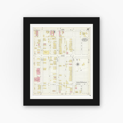Old map wall art mockup — black gallery frame with white mat — Sanborn Fire Insurance Map from Duquesne, Allegheny County, Pennsylvania (1907), Sheet #0009