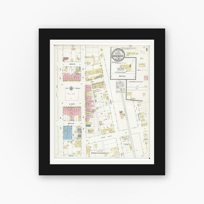 Old map wall art mockup — black gallery frame with white mat — Sanborn Fire Insurance Map from Mountain Grove, Wright County, Missouri (1909) - Complete Map Set