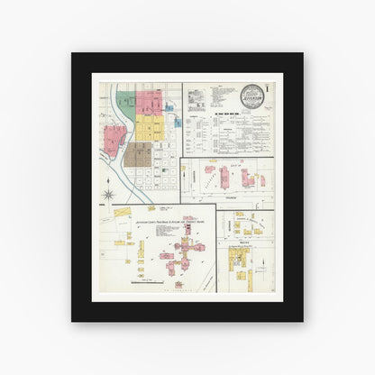 Old map wall art mockup — black gallery frame with white mat — Sanborn Fire Insurance Map from Jefferson, Jefferson County, Wisconsin (1904) - Complete Map Set