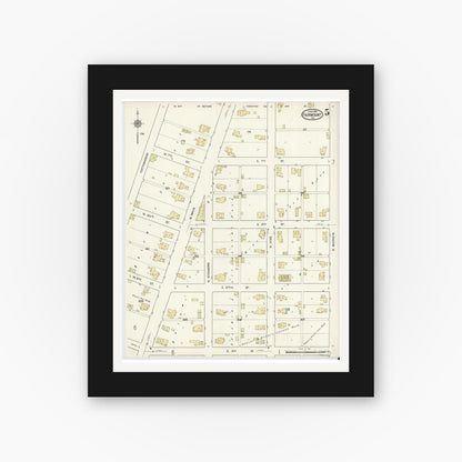 Old map wall art mockup — black gallery frame with white mat — Sanborn Fire Insurance Map from Fairmount, Grant County, Indiana (1916), Sheet #0005