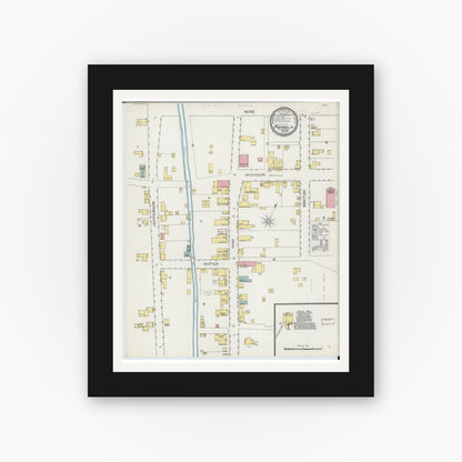 Old map wall art mockup — black gallery frame with white mat — Sanborn Fire Insurance Map from Potosi, Washington County, Missouri (1893), Sheet #0001