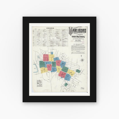Old map wall art mockup — black gallery frame with white mat — Sanborn Fire Insurance Map from Marlborough, Middlesex County, Massachusetts (1906), Sheet #0001