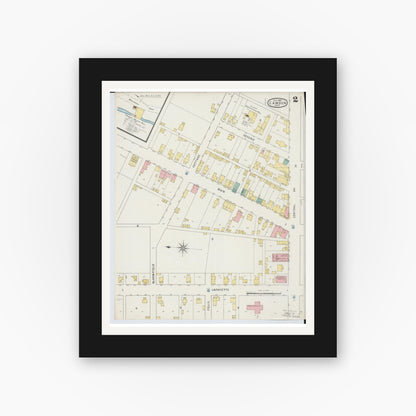 Old map wall art mockup — black gallery frame with white mat — Sanborn Fire Insurance Map from Camden, Preble County, Ohio (1895), Sheet #0002