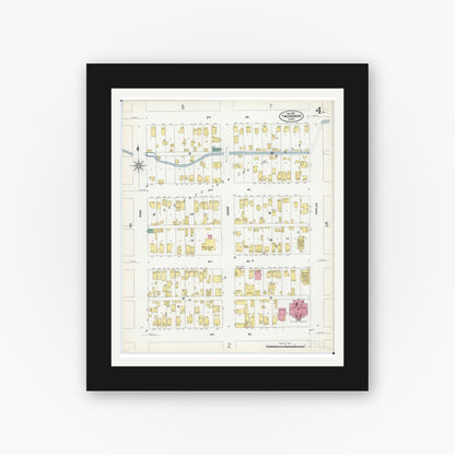 Old map wall art mockup — black gallery frame with white mat — Sanborn Fire Insurance Map from Two Harbors, Lake County, Minnesota (1907), Sheet #0004