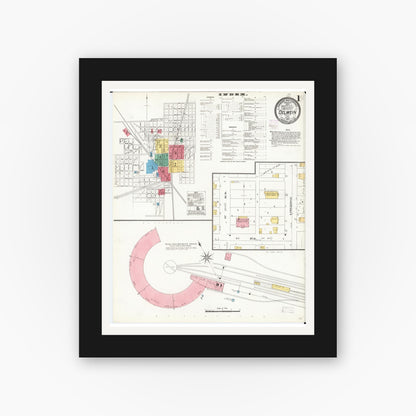 Old map wall art mockup — black gallery frame with white mat — Sanborn Fire Insurance Map from Oelwein, Fayette County, Iowa (1906) â€” Complete Set