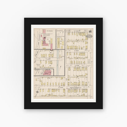 Old map wall art mockup — black gallery frame with white mat — Sanborn Fire Insurance Map from Nanticoke, Luzerne County, Pennsylvania (1920), Sheet #0016