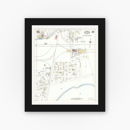 Old map wall art mockup — black gallery frame with white mat — Sanborn Fire Insurance Map from Taylor, Williamson County, Texas (1923), Sheet #0018