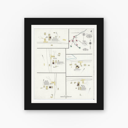 Old map wall art mockup — black gallery frame with white mat — Sanborn Fire Insurance Map from Thurber, Erath County, Texas (1911), Sheet #0004