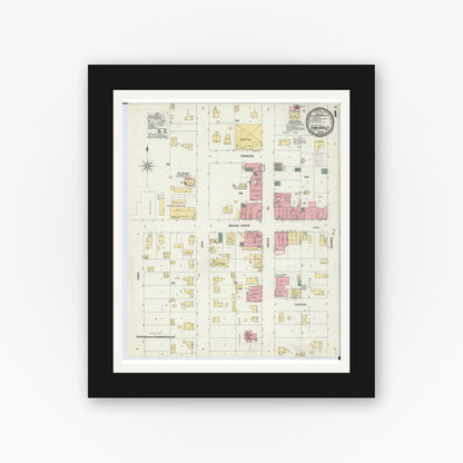 Old map wall art mockup — black gallery frame with white mat — Sanborn Fire Insurance Map from Fowlerville, Livingston County, Michigan (1901), Sheet #0001