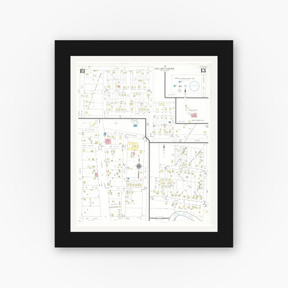 Old map wall art mockup — black gallery frame with white mat — Sanborn Fire Insurance Map from Spencer, Clay County, Iowa (1941), Sheet #0013