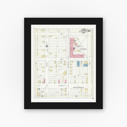 Old map wall art mockup — black gallery frame with white mat — Sanborn Fire Insurance Map from Kankakee, Kankakee County, Illinois (1914), Sheet #0032