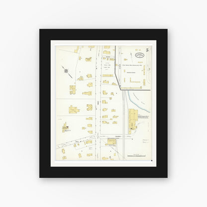 Old map wall art mockup — black gallery frame with white mat — Sanborn Fire Insurance Map from Afton, Chenango County, New York (1912), Sheet #0005