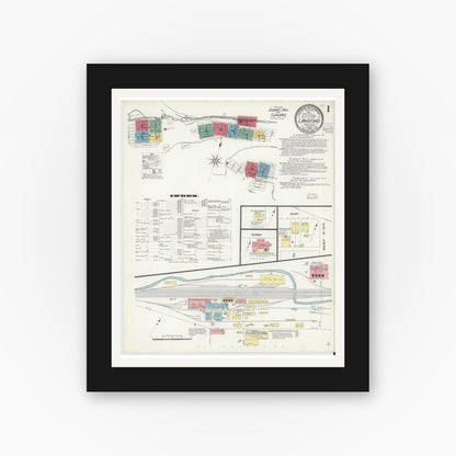 Old map wall art mockup — black gallery frame with white mat — Sanborn Fire Insurance Map from Lansford, Carbon County, Pennsylvania (1908) - Complete Map Set