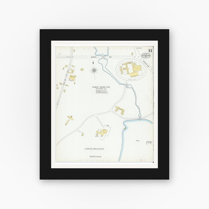 Old map wall art mockup — black gallery frame with white mat — Sanborn Fire Insurance Map from Plymouth, Plymouth County, Massachusetts (1901), Sheet #0011