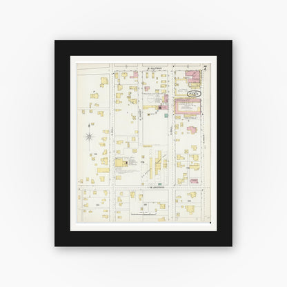 Old map wall art mockup — black gallery frame with white mat — Sanborn Fire Insurance Map from Paris, Lamar County, Texas (1892), Sheet #0007