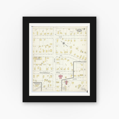 Old map wall art mockup — black gallery frame with white mat — Sanborn Fire Insurance Map from Grafton, Lorain County, Ohio (1913), Sheet #0002