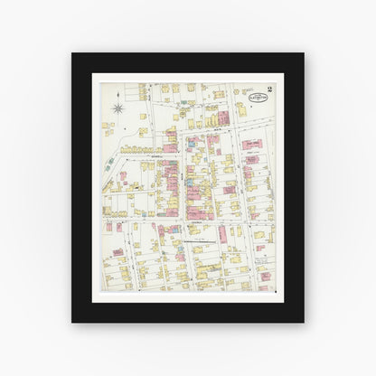 Old map wall art mockup — black gallery frame with white mat — Sanborn Fire Insurance Map from Slatington, Lehigh County, Pennsylvania (1896), Sheet #0002