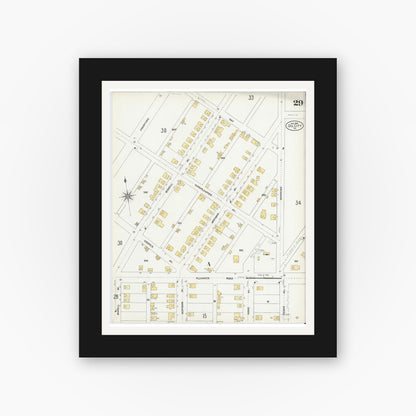 Old map wall art mockup — black gallery frame with white mat — Sanborn Fire Insurance Map from Oil City, Venango County, Pennsylvania (1906), Sheet #0029