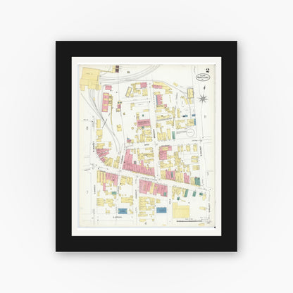 Old map wall art mockup — black gallery frame with white mat — Sanborn Fire Insurance Map from Nanticoke, Luzerne County, Pennsylvania (1907), Sheet #0002
