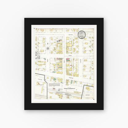 Old map wall art mockup — black gallery frame with white mat — Sanborn Fire Insurance Map from Scranton, Greene County, Iowa (1898), Sheet #0001