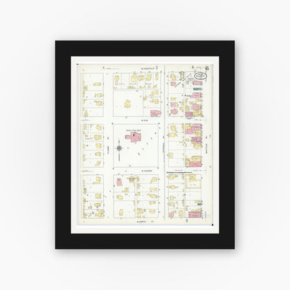 Old map wall art mockup — black gallery frame with white mat — Sanborn Fire Insurance Map from Olney, Richland County, Illinois (1910), Sheet #0006