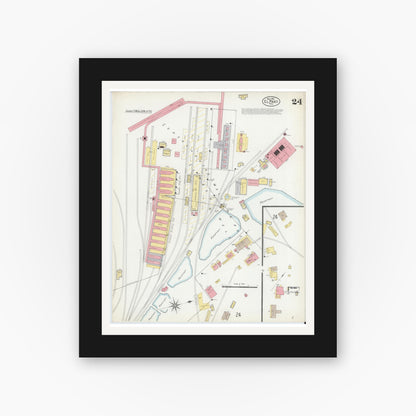 Old map wall art mockup — black gallery frame with white mat — Sanborn Fire Insurance Map from El Paso, El Paso County, Texas (1902), Sheet #0024