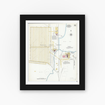 Old map wall art mockup — black gallery frame with white mat — Sanborn Fire Insurance Map from Virginia, Saint Louis County, Minnesota (1908), Sheet #0011