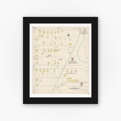 Old map wall art mockup — black gallery frame with white mat — Sanborn Fire Insurance Map from Newton Falls, Trumbull County, Ohio (1922), Sheet #0005