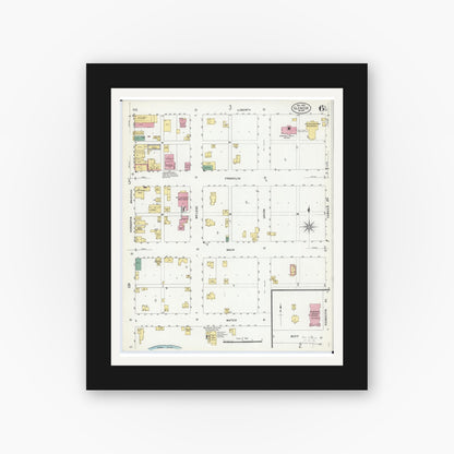 Old map wall art mockup — black gallery frame with white mat — Sanborn Fire Insurance Map from Glencoe, Mcleod County, Minnesota (1908), Sheet #0006