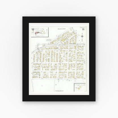 Old map wall art mockup — black gallery frame with white mat — Sanborn Fire Insurance Map from Marinette, Marinette County, Wisconsin (1935), Sheet #0011