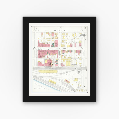 Old map wall art mockup — black gallery frame with white mat — Sanborn Fire Insurance Map from Ottumwa, Wapello County, Iowa (1902), Sheet #0008