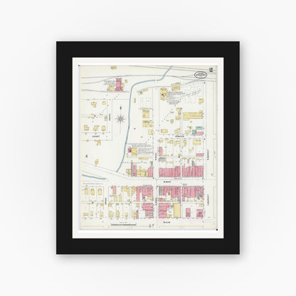 Old map wall art mockup — black gallery frame with white mat — Sanborn Fire Insurance Map from Urbana, Champaign County, Illinois (1897), Sheet #0002