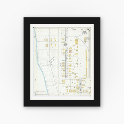 Old map wall art mockup — black gallery frame with white mat — Sanborn Fire Insurance Map from Lansing, Ingham County, Michigan (1906), Sheet #0008