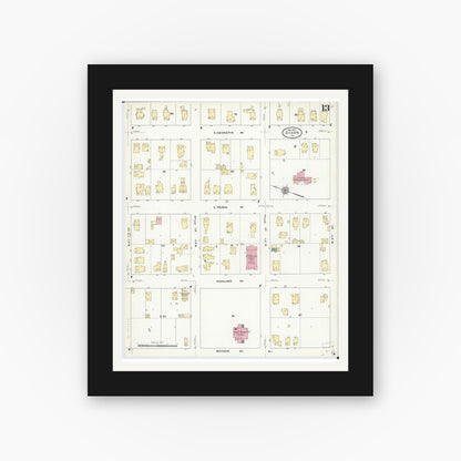 Old map wall art mockup — black gallery frame with white mat — Sanborn Fire Insurance Map from Dixon, Lee County, Illinois (1910), Sheet #0013