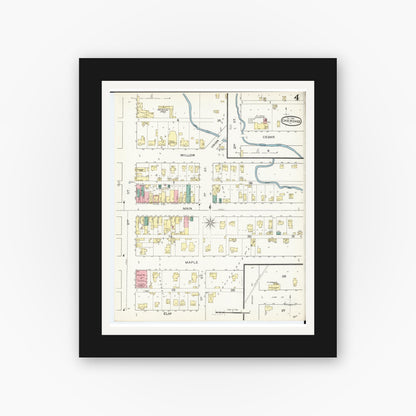 Old map wall art mockup — black gallery frame with white mat — Sanborn Fire Insurance Map from Cherokee, Cherokee County, Iowa (1893), Sheet #0004