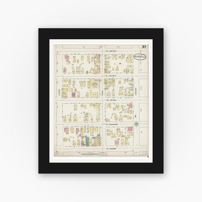 Old map wall art mockup — black gallery frame with white mat — Sanborn Fire Insurance Map from Jacksonville, Duval County, Florida (1887), Sheet #0010