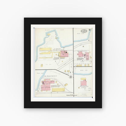 Old map wall art mockup — black gallery frame with white mat — Sanborn Fire Insurance Map from Holland, Ottawa County, Michigan (1896), Sheet #0009