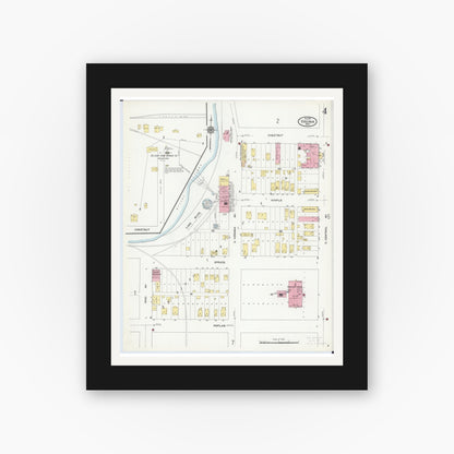 Old map wall art mockup — black gallery frame with white mat — Sanborn Fire Insurance Map from Virginia, Saint Louis County, Minnesota (1910), Sheet #0004