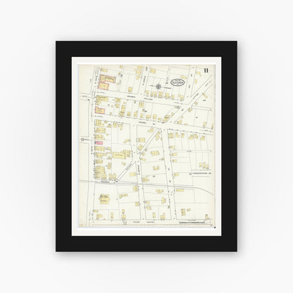 Old map wall art mockup — black gallery frame with white mat — Sanborn Fire Insurance Map from Old Forge, Lackawanna County, Pennsylvania (1914), Sheet #0011