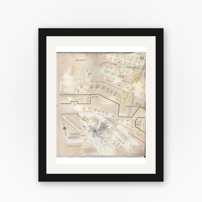 Old map wall art mockup — black gallery frame with white mat — Sanborn Fire Insurance Map from Hilo, Hawaii County, Hawaii (1957), Sheet #0033