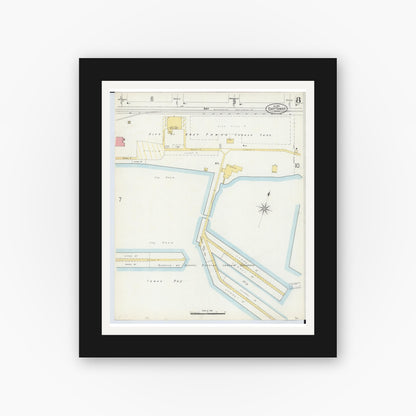 Old map wall art mockup — black gallery frame with white mat — Sanborn Fire Insurance Map from Tawas City, Iosco County, Michigan (1898), Sheet #0008