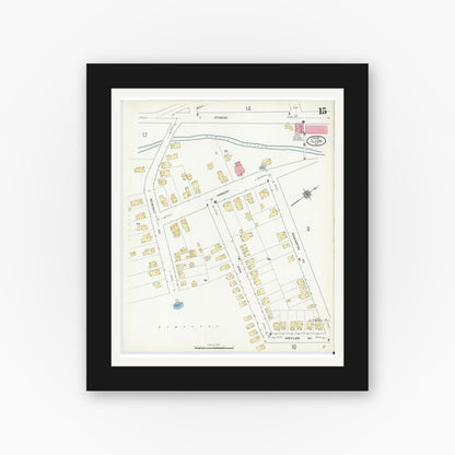 Old map wall art mockup — black gallery frame with white mat — Sanborn Fire Insurance Map from Ilion, Herkimer County, New York (1912), Sheet #0015
