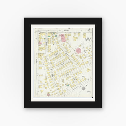 Old map wall art mockup — black gallery frame with white mat — Sanborn Fire Insurance Map from Everett, Middlesex County, Massachusetts (1897), Sheet #0012