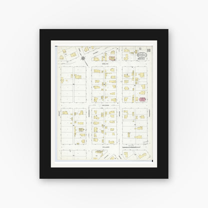 Old map wall art mockup — black gallery frame with white mat — Sanborn Fire Insurance Map from Whitehall, Muskegon County, Michigan (1910), Sheet #0011