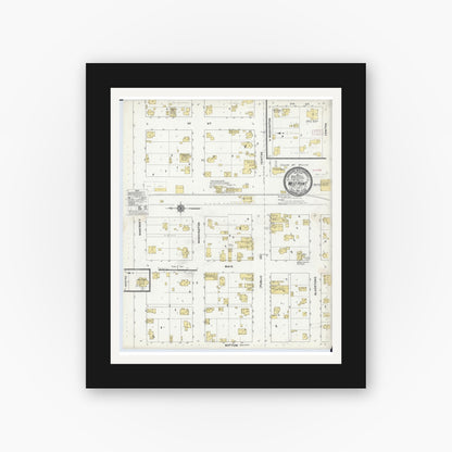Old map wall art mockup — black gallery frame with white mat — Sanborn Fire Insurance Map from West Point, Hancock County, Illinois (1910), Sheet #0001
